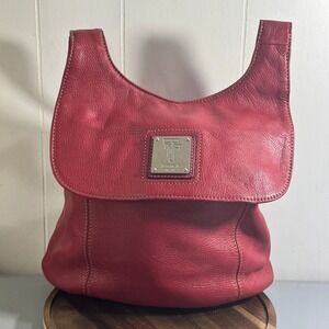 Tignanello Red Pebbled Genuine Leather Hobo Shoulder Bag A77696 Paisley Lining